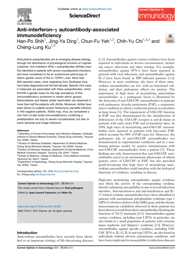 Anti-IFN-g Autoantibodies and Immunodeficiency | PDF | Interleukin 12 ...