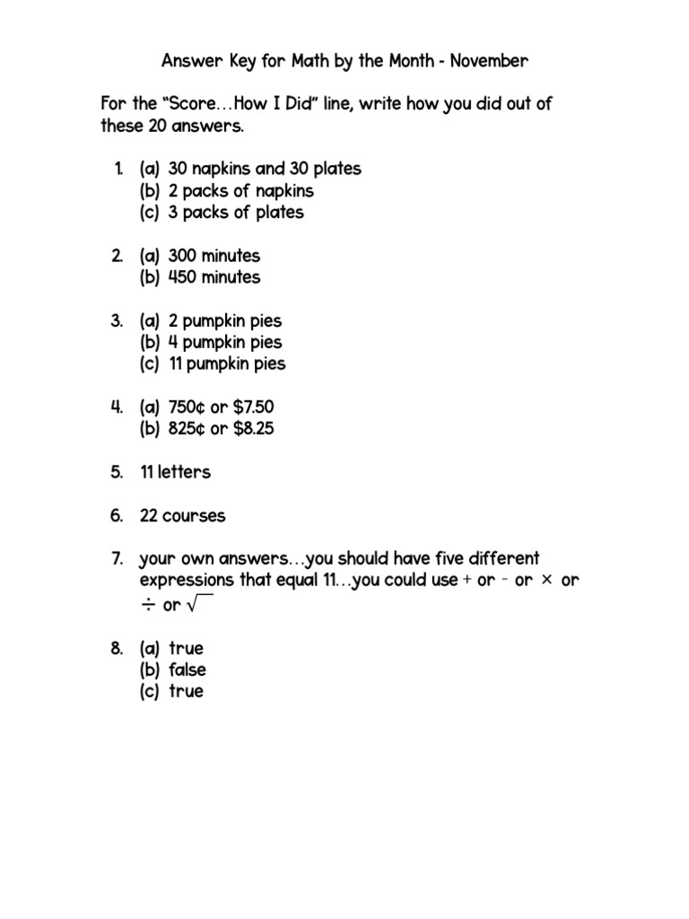 November Math Answer Key | PDF
