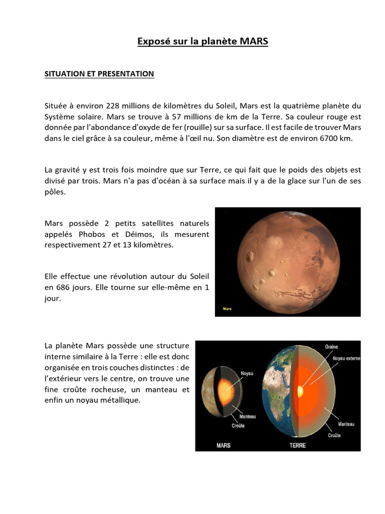 Exploration et caractéristiques de Mars | PDF | Mars | Terre