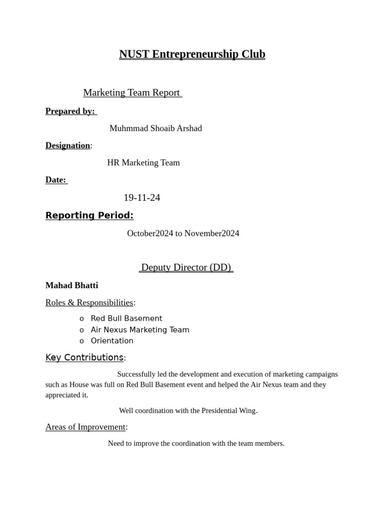 NUST Marketing Team Performance Report | PDF | Marketing | Target Audience