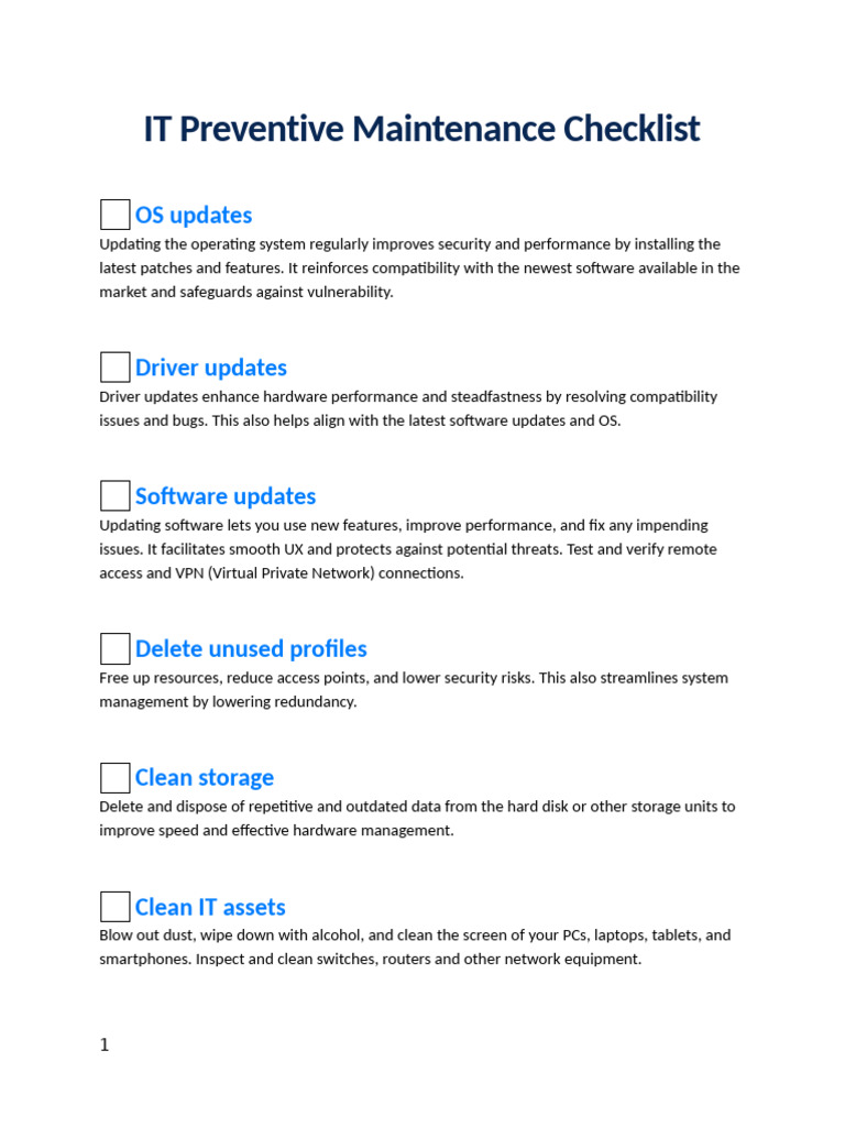 IT Preventive Maintenance Checklist | PDF | Security | Computer Security