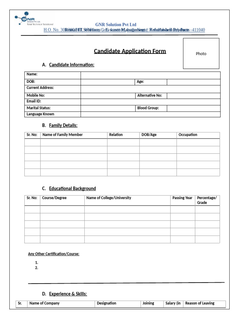 Candidate Application Form | PDF