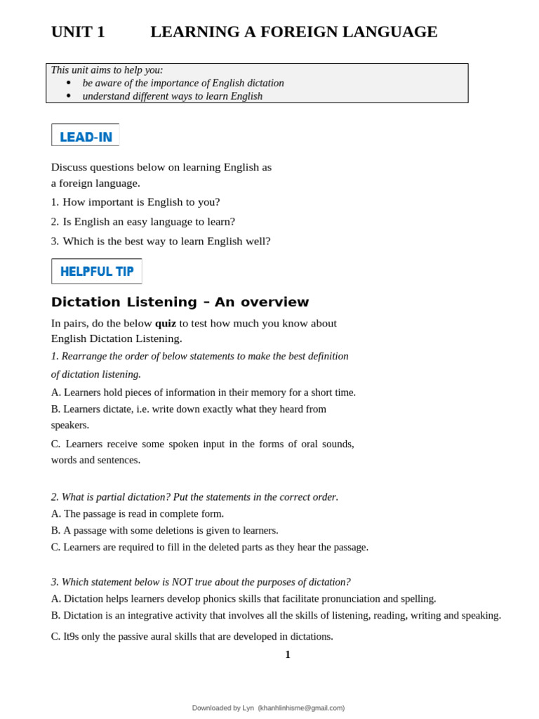Dictation Listening Full | PDF | English Language | Cultural Assimilation