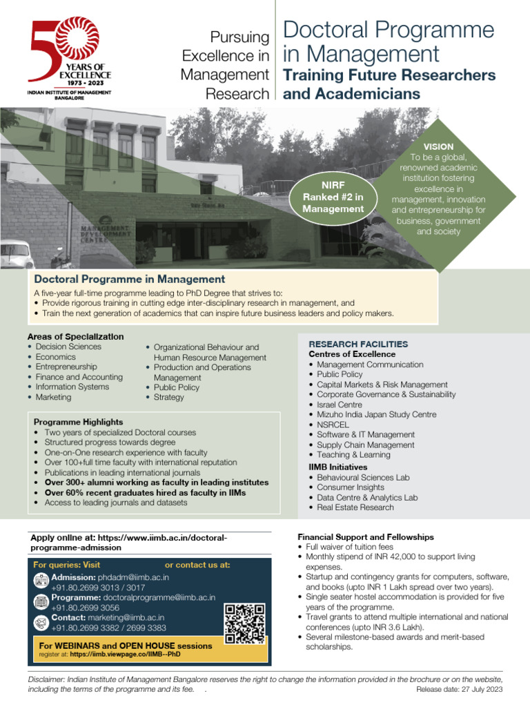 IIM Bangalore PhD in Economics Overview | PDF | Economics | Business