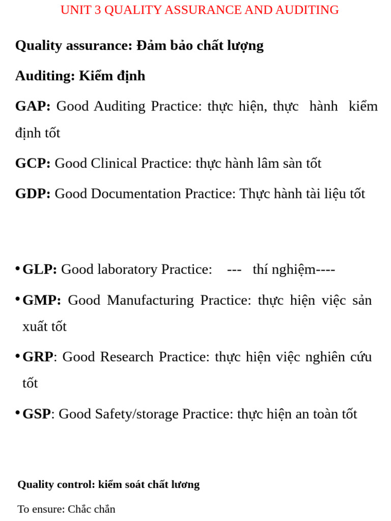 Unit 3 Quality Assurance and Auditing | PDF
