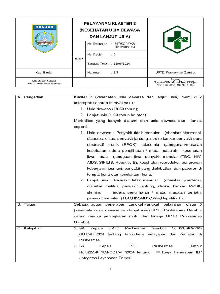 SOP Pelayanan Klaster 3 Kesehatan | PDF