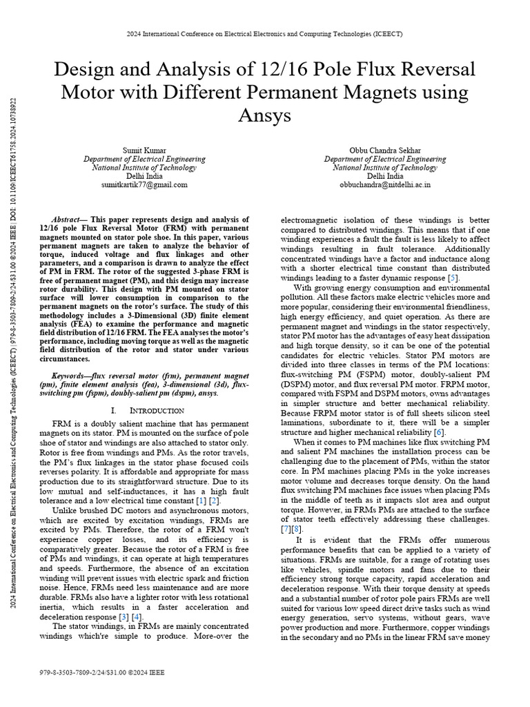 Design and Analysis of 12 16 Pole Flux Reversal Motor With Different ...