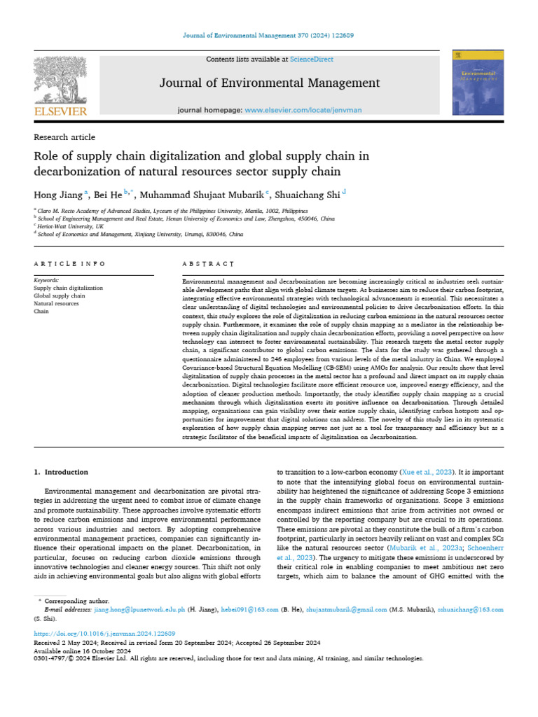 Role of Supply Chain Digitalization and Global Supply Chain in | PDF ...