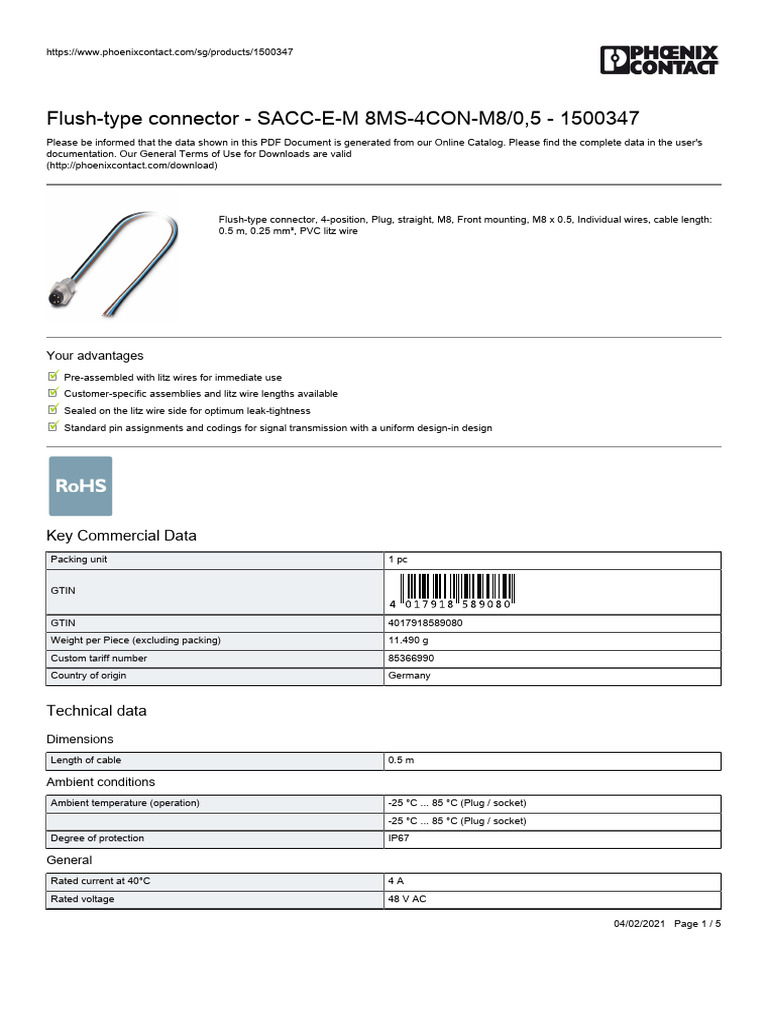 M8 Flush-Type Connector SACC-E-M 8MS-4CON | PDF | Electrical Connector ...