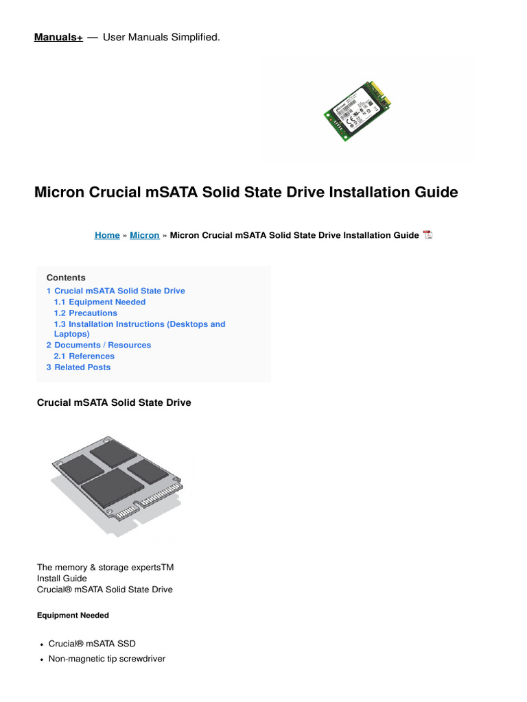Crucial Msata Solid State Drive Manual | PDF | Solid State Drive | Laptop