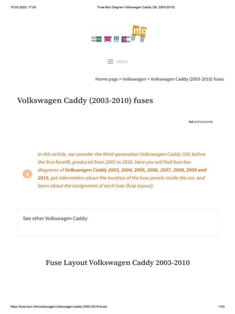 vw caddy cigarette lighter fuse VW Caddy 2003-2010 Fuse Box Diagrams | PDF | Fuel Injection