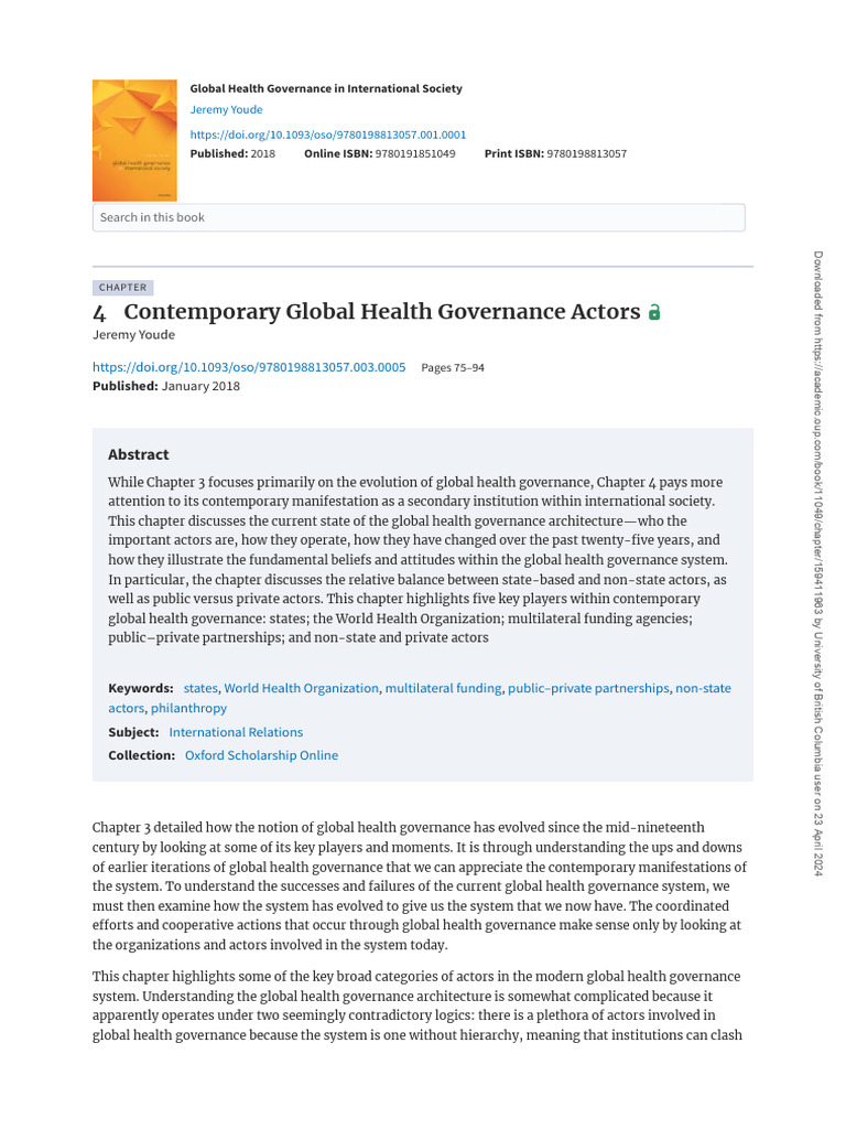 Contemporary Global Health Governance | PDF | World Health Organization ...