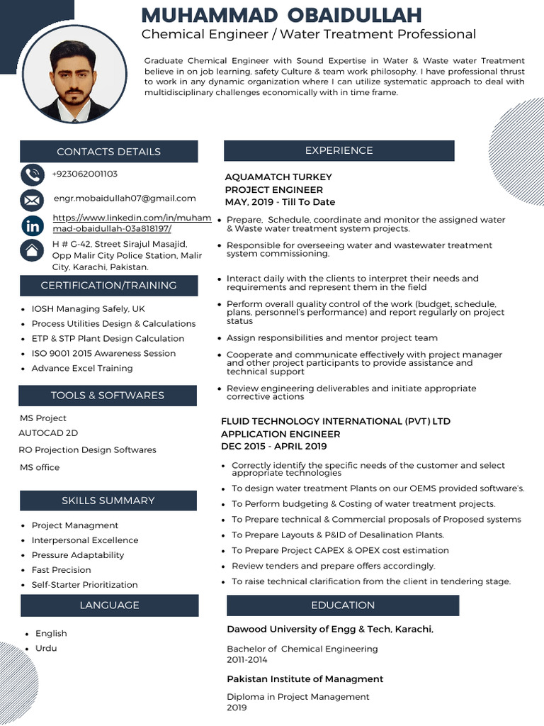 Muhammad Obaidullah: Water Treatment Engineer | PDF | Water Treatment ...