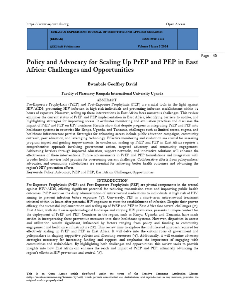 Policy and Advocacy For Scaling Up PrEP and PEP in East Africa ...