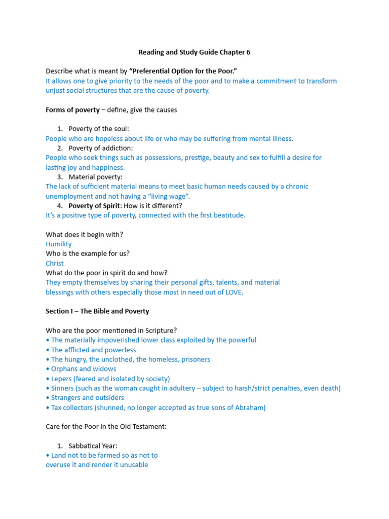 Chapter+6+Reading+Guide_+Study+Guide Campus Ministry | PDF | Poverty ...