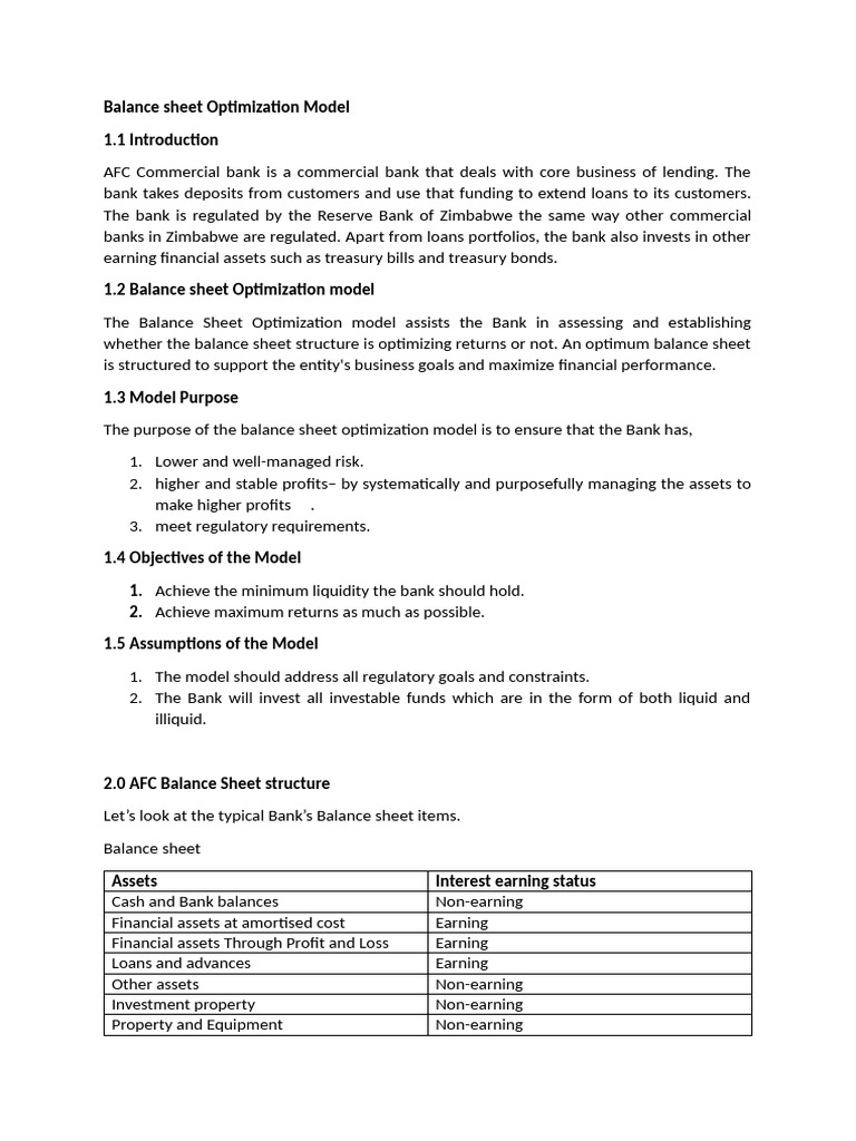 Balance Sheet Optimization | PDF | Banks | Balance Sheet