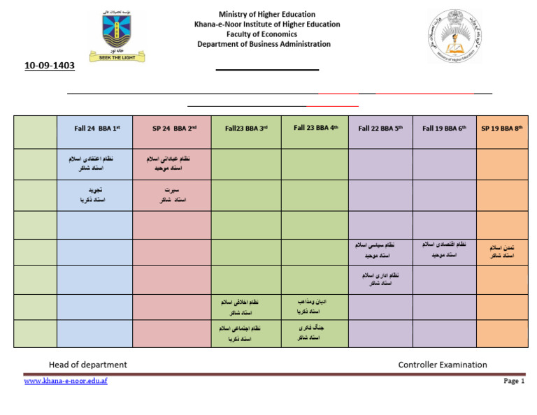 BBA Final Exam Schedule 1403 | PDF | Business Economics | Business