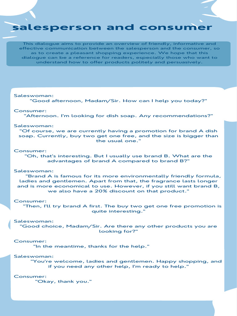 Effective Salesperson-Consumer Dialogue | PDF | Payments | Sales
