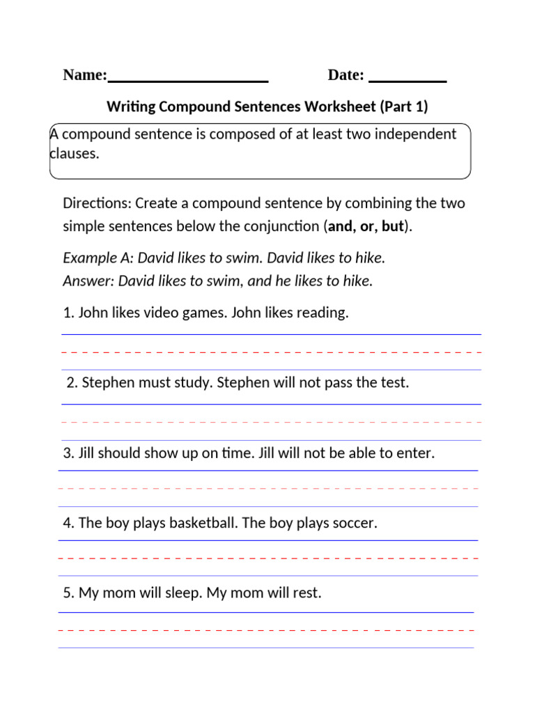 Compound Sentences Writing P 1 Beginner | PDF