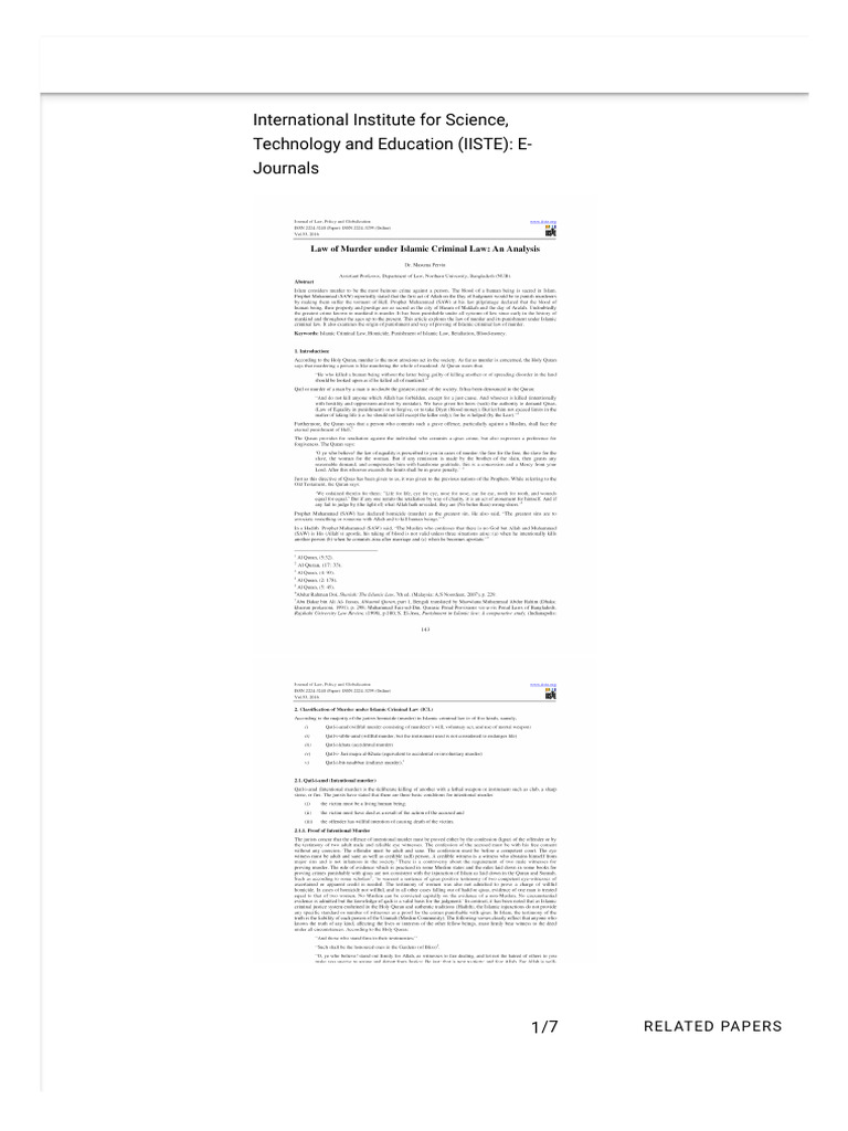 Law of murder under islamic criminal law an analysis core reader 1