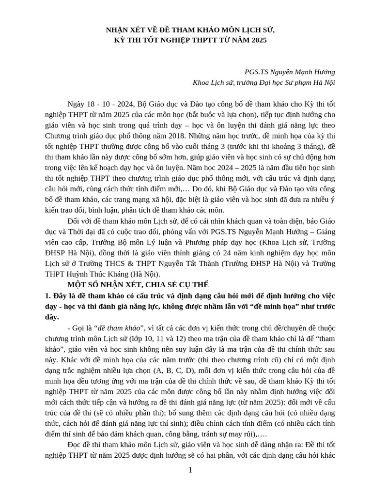 Phan Tich de Thi Tham Khao Mon Lich Su - 10.2024 | PDF