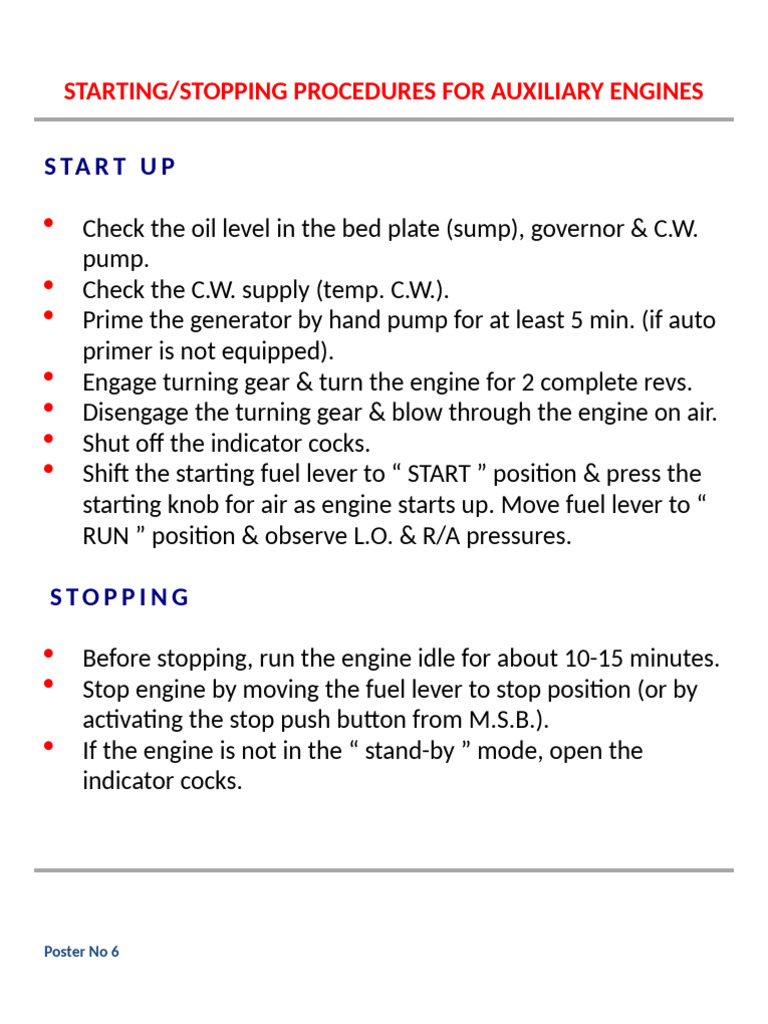 Poster 6 STARTING-STOPPING PROCEDURES FOR AUXILIARY ENGINES | PDF
