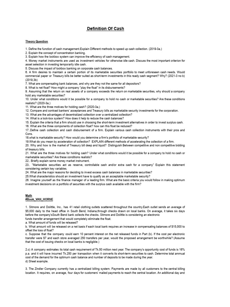 Definition of Cash | PDF | Market Liquidity | Repurchase Agreement