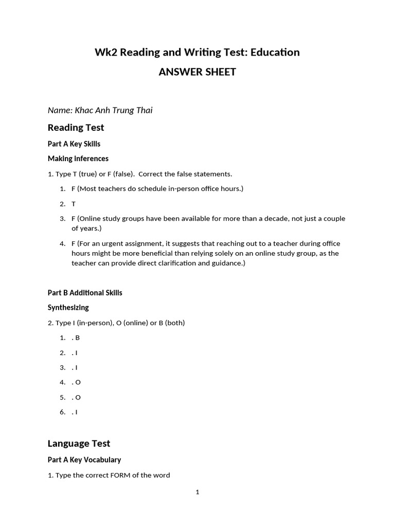Education Reading and Writing Test Guide | PDF