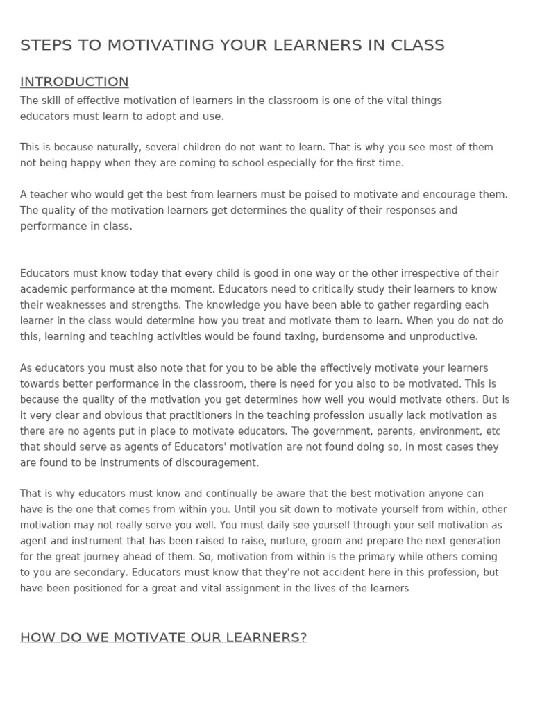 Motivating Learners: Effective Classroom Strategies | PDF | Teachers ...
