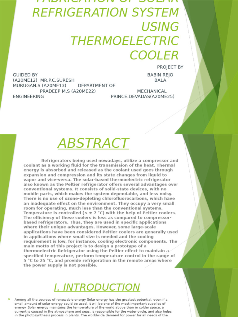 Design and Fabrication of Solar Refrigeration System Using | PDF ...