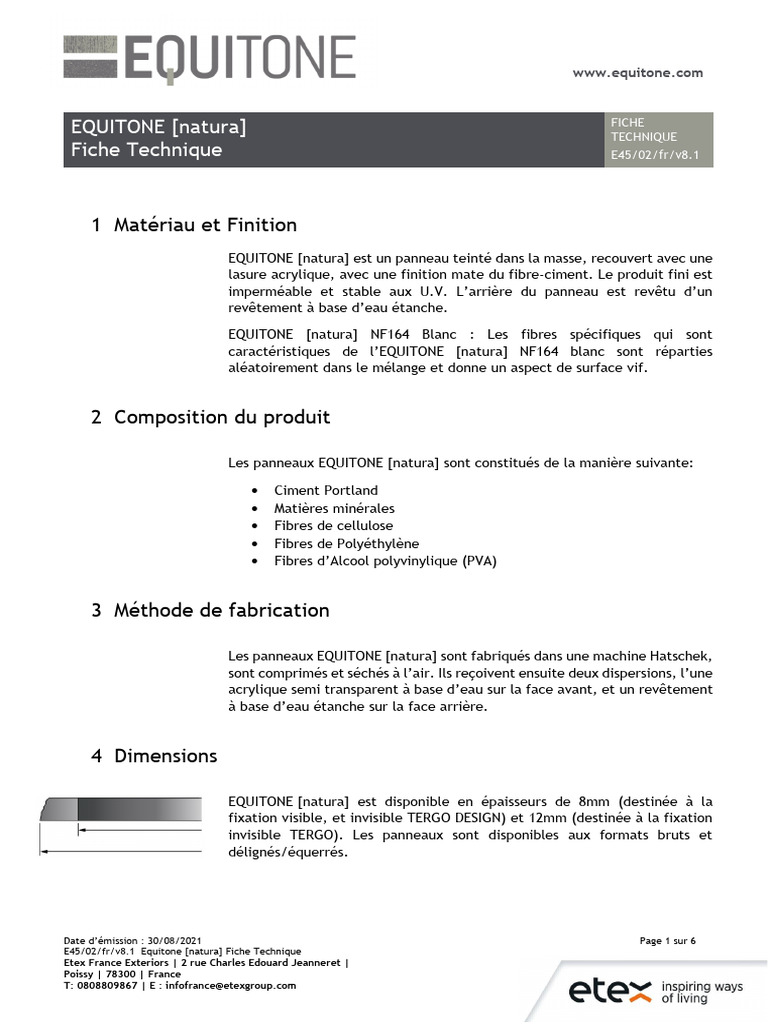 Fiche Technique EQUITONE [natura] | PDF | Matériaux