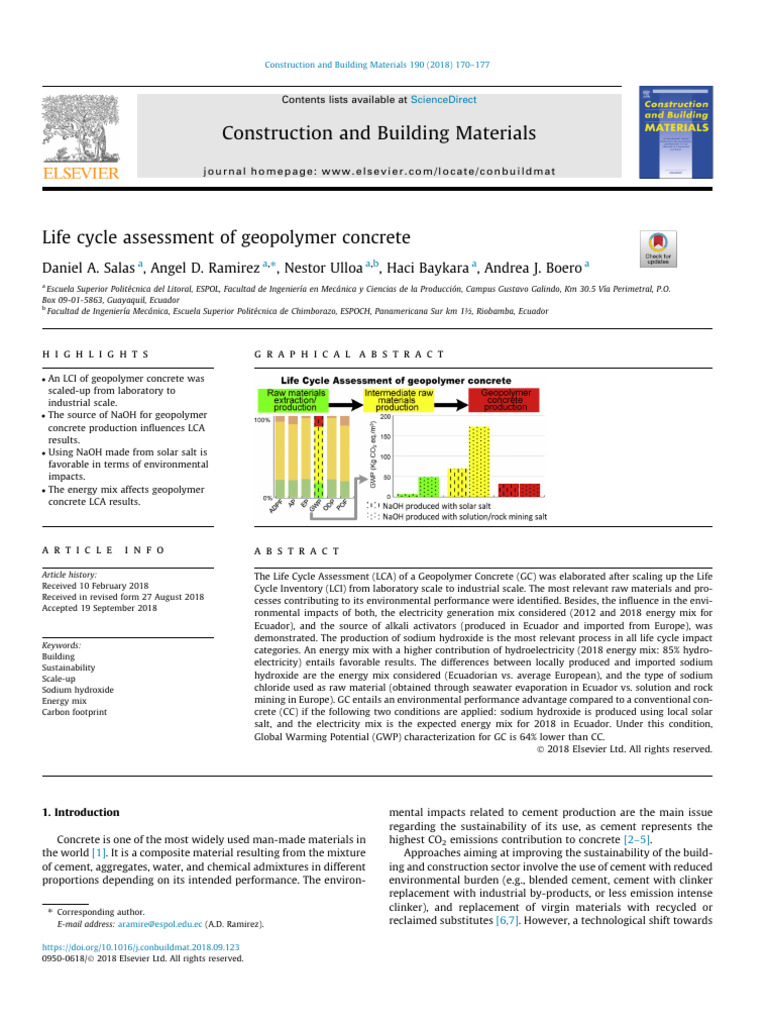 Geopolymer Concrete Life Cycle Assessment | PDF | Life Cycle Assessment ...