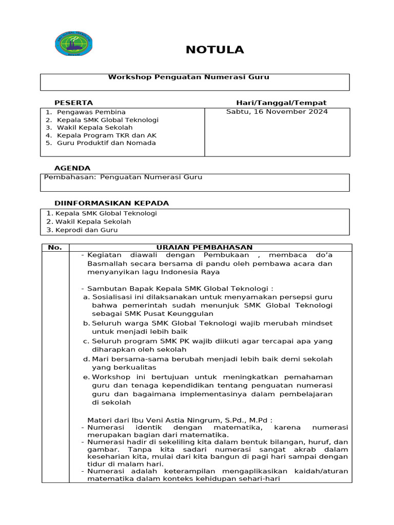NOTULA Penguatan Numerasi | PDF