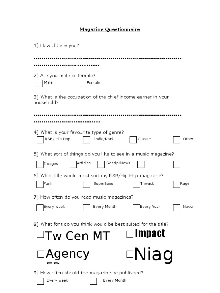 Magazine Questionnaire | PDF