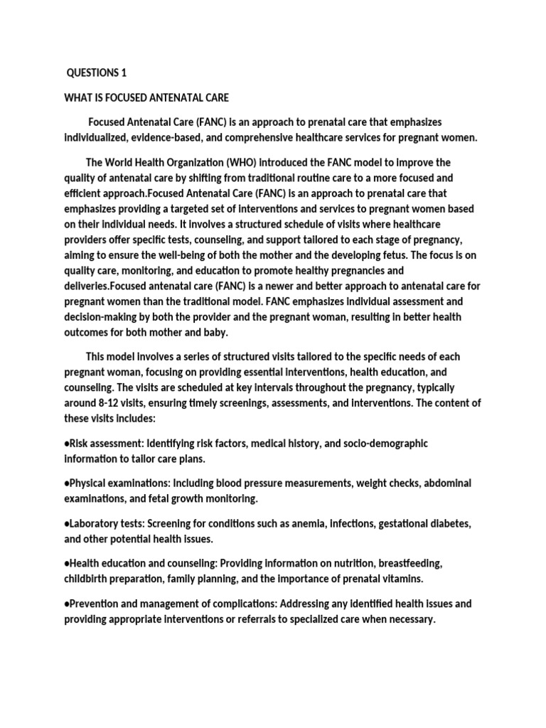 What Is Focused Antenatal Care | PDF | Pregnancy | Prenatal Development
