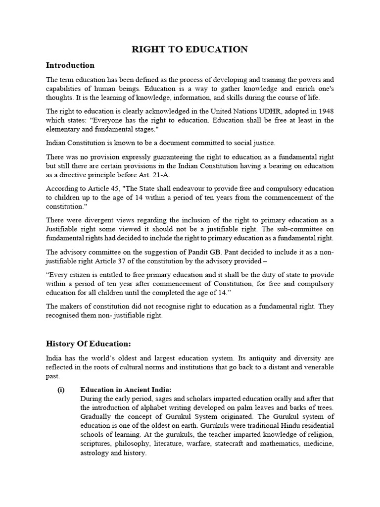 Right to Education in India Explained | PDF | Justice | Crime & Violence