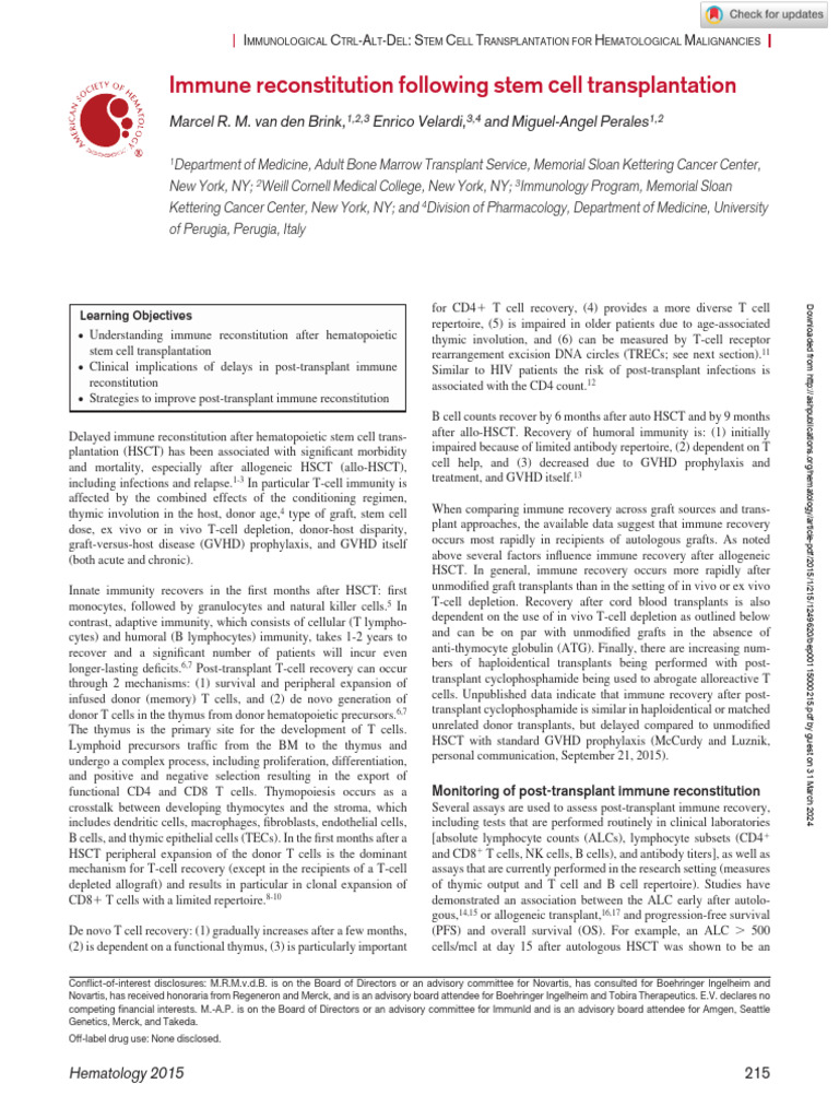 2015 Immune Reconstitution Following Stem Cell Transplantation | PDF ...
