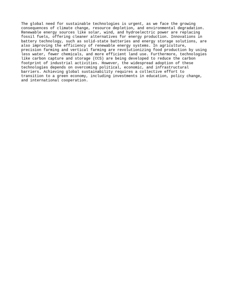 Urgent Need for Sustainable Technologies | PDF