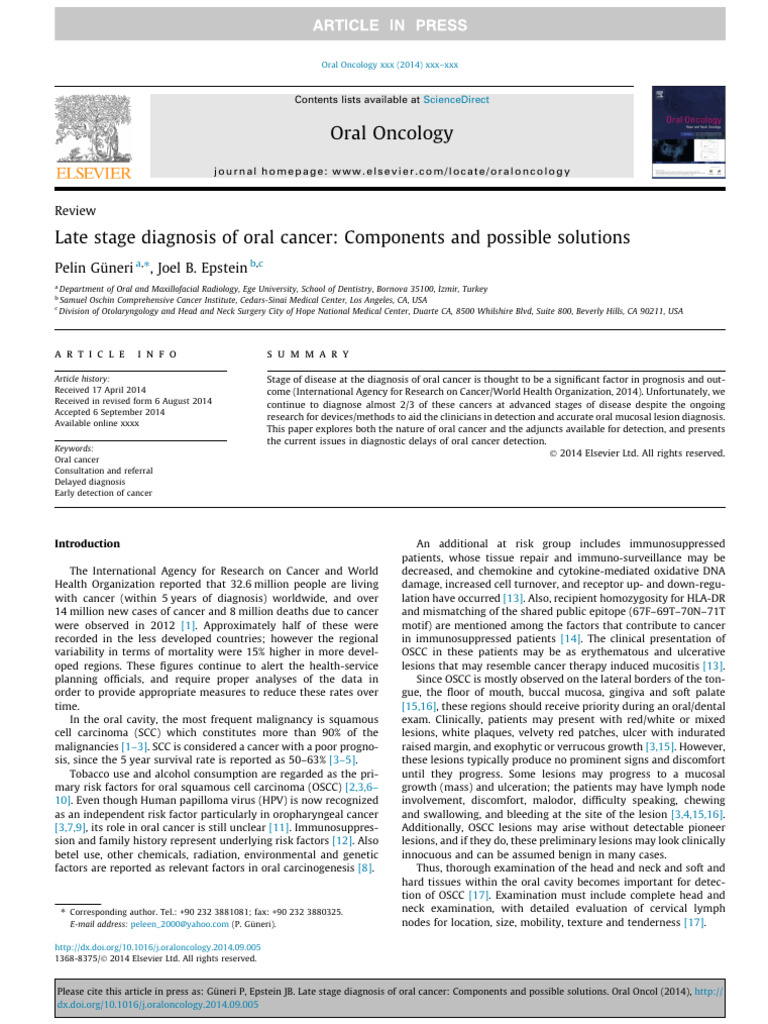 Late Stage Oral Cancer Diagnosis Insights | PDF | Medical Diagnosis ...