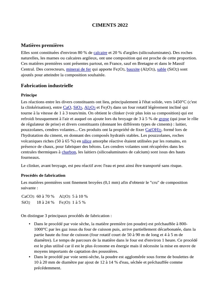 Fabrication et types de ciments 2022 | PDF | Ciment | Béton
