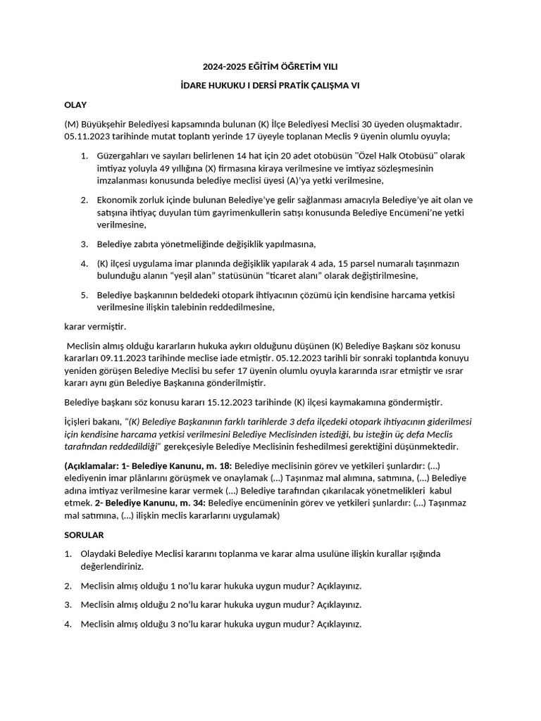 İdare Hukuku Pratik Çalışma VI | PDF
