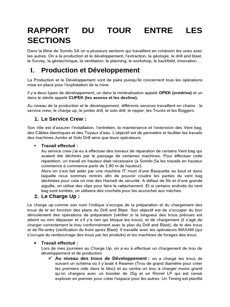 Rapport sur les opérations minières à Somilo | PDF | Frein | Forage