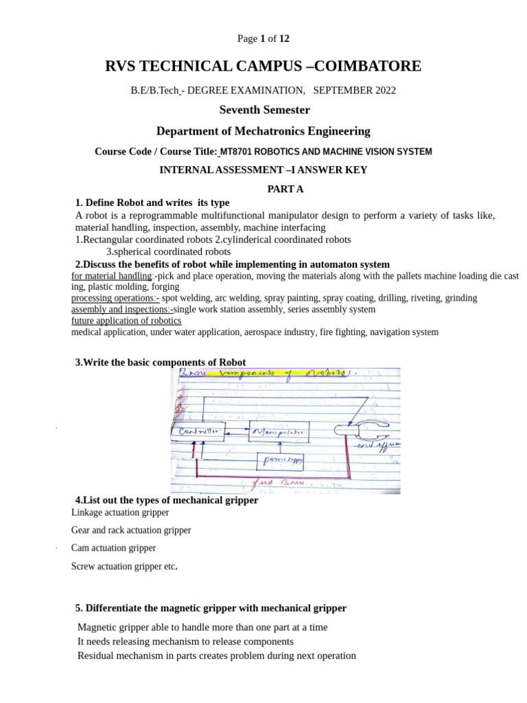 Robotics It - I Answer Key | PDF | Gear | Belt (Mechanical)