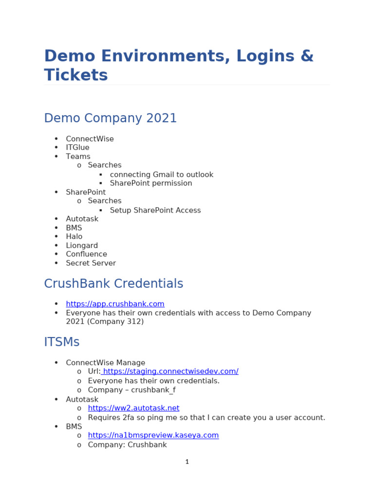 Demo Environment Access and Tickets | PDF | Share Point | User (Computing)