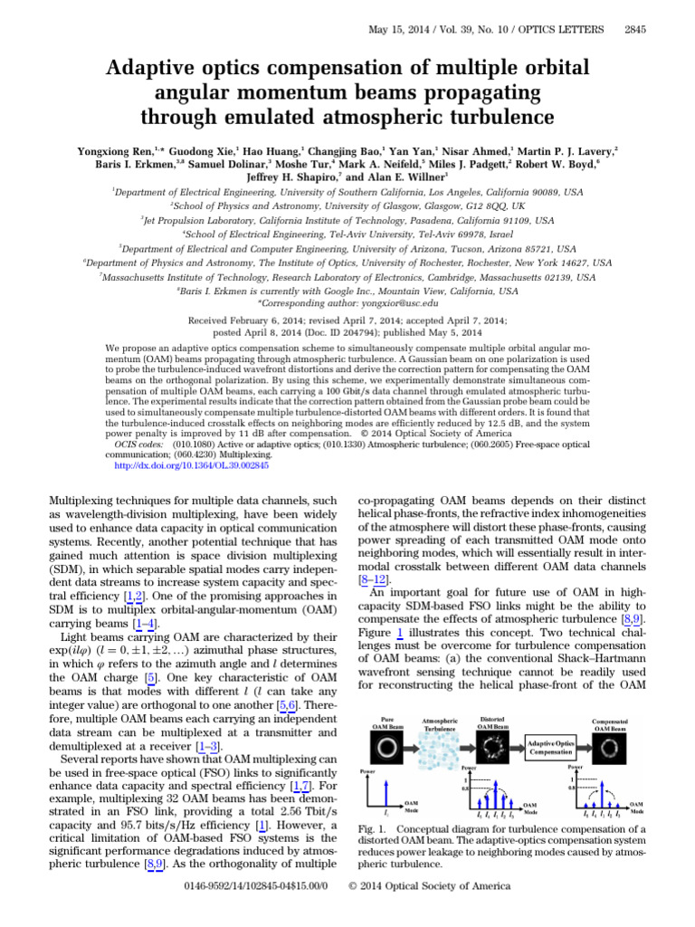 Adaptive Optics Compensation of Multiple Orbital | PDF | Multiplexing ...