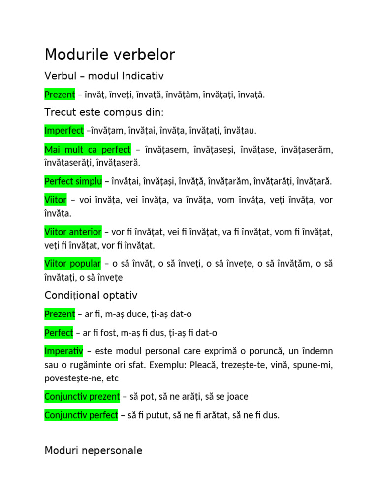 Modurile Verbelor | PDF
