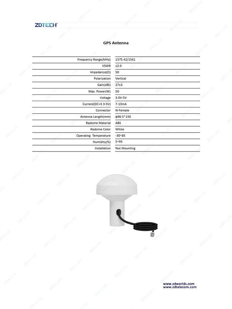 High-Gain GPS Antenna Specifications | PDF