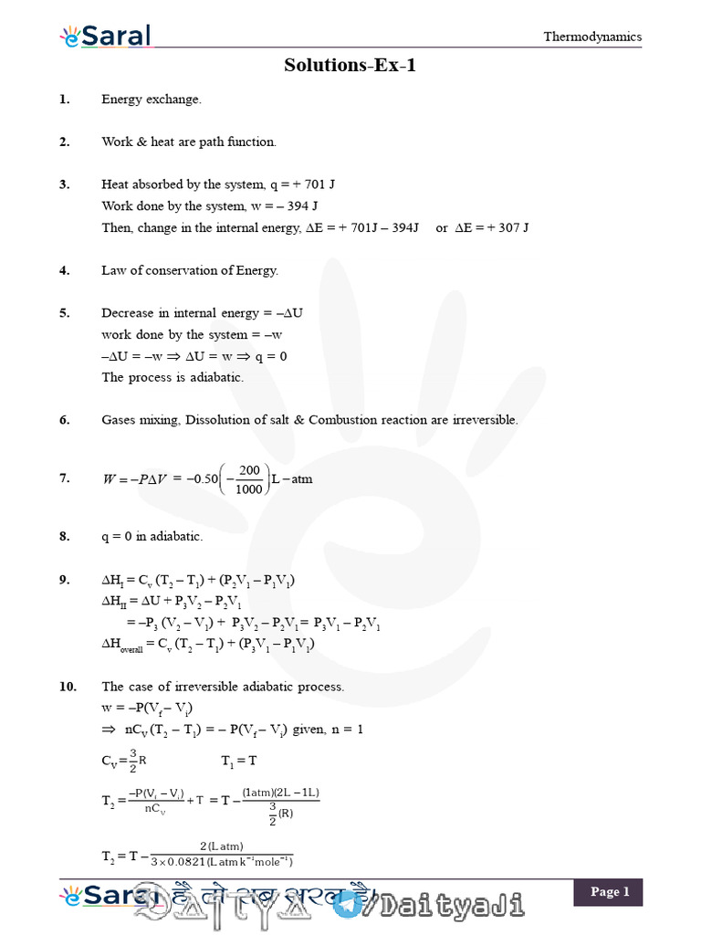 Sheet Solutions Thermodynamics V2.1 | PDF | Entropy | Thermodynamic ...