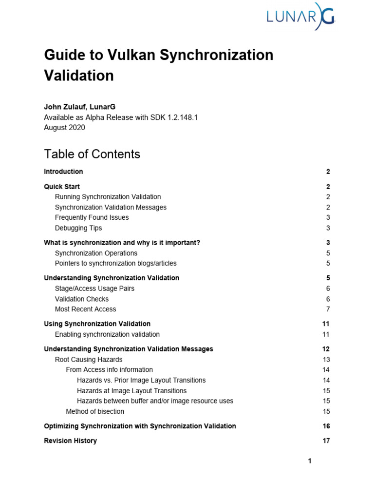 Final LunarG Guide To Vulkan-Synchronization Validation 08 20 | PDF ...