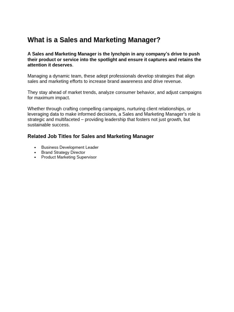 What Is A Sales and Marketing Manager | PDF | Marketing | Sales